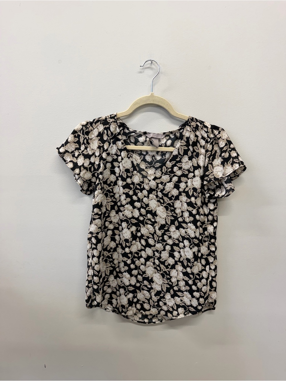 H&M Black Top with Cream Floral Print